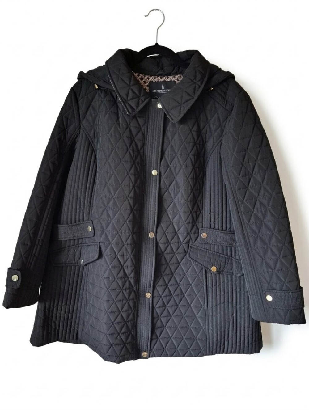 London Fog Black Diamond Quilted Hooded Jacket Coat - Like New / 2X